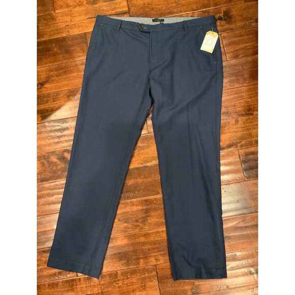 Ted Baker Cazzman Men's Dark Blue Linen Blend Flat Front Slim Fit Pants Size 40 - Picture 2 of 6